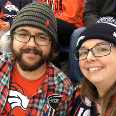 Jordi Kimbrough at Broncos game with husband, Zach